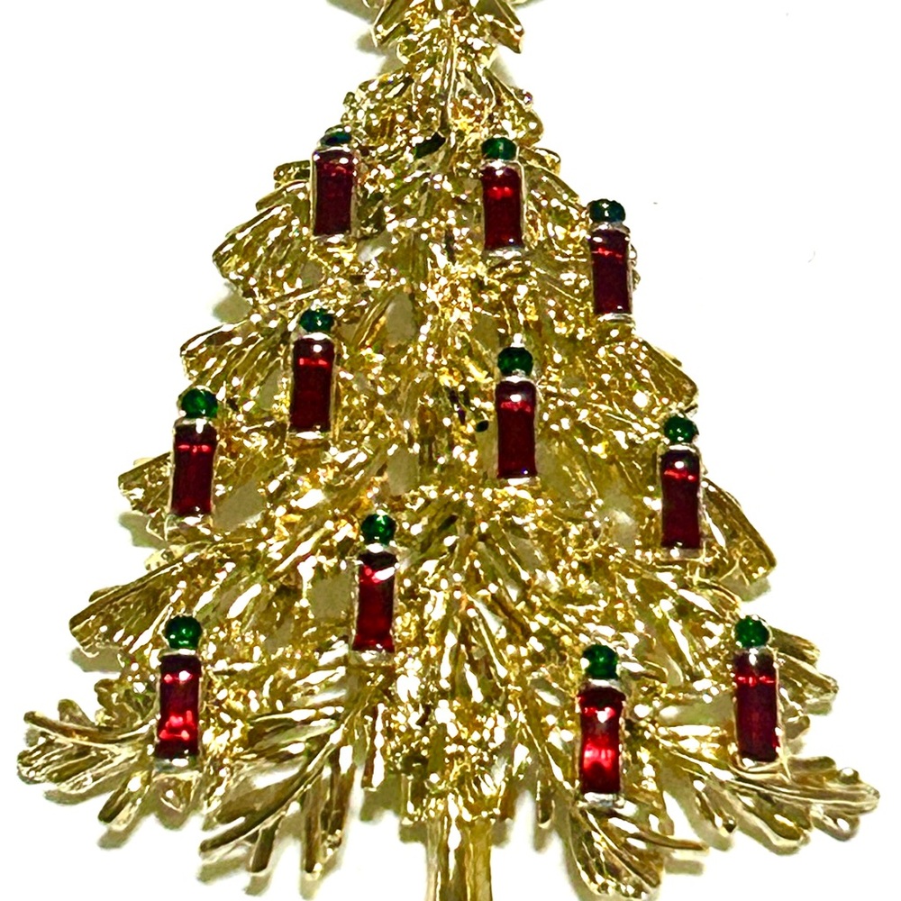 Tancer II Christmas Tree Brooch Pin Vintage Rhinestone & Gold Tone 2 5/8"L